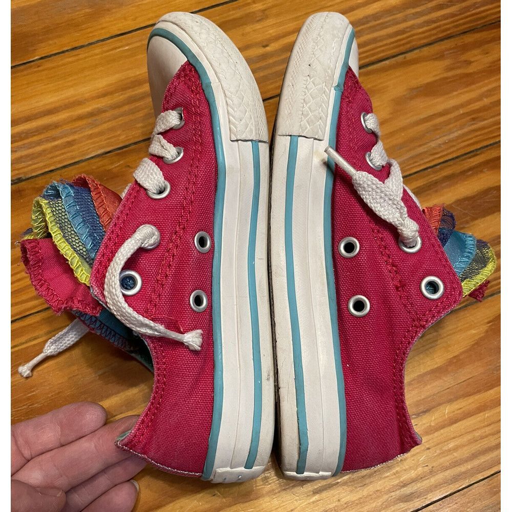 Converse All Star Hot Pink Low Top Shoes With Multicolored Tongue Size Girls 13 - Picture 5 of 10